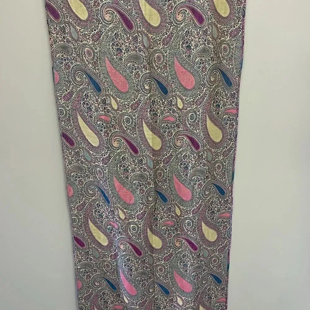 Beautiful Purple Blue Green Tan Paisley Pattern Pashmina Wrap Scarf w/ Tassel-OS